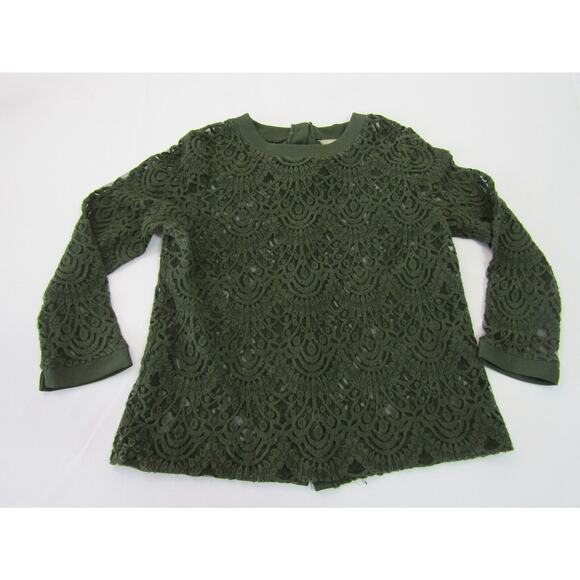 Banana Republic Olive Green Floral Lace Top Womens sz. L Boho Cottagecore - Picture 1 of 5
